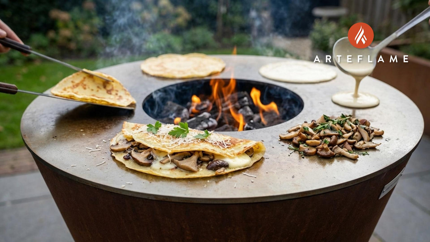 Grilled Italian Crespelle with Earthy Mushrooms & Taleggio