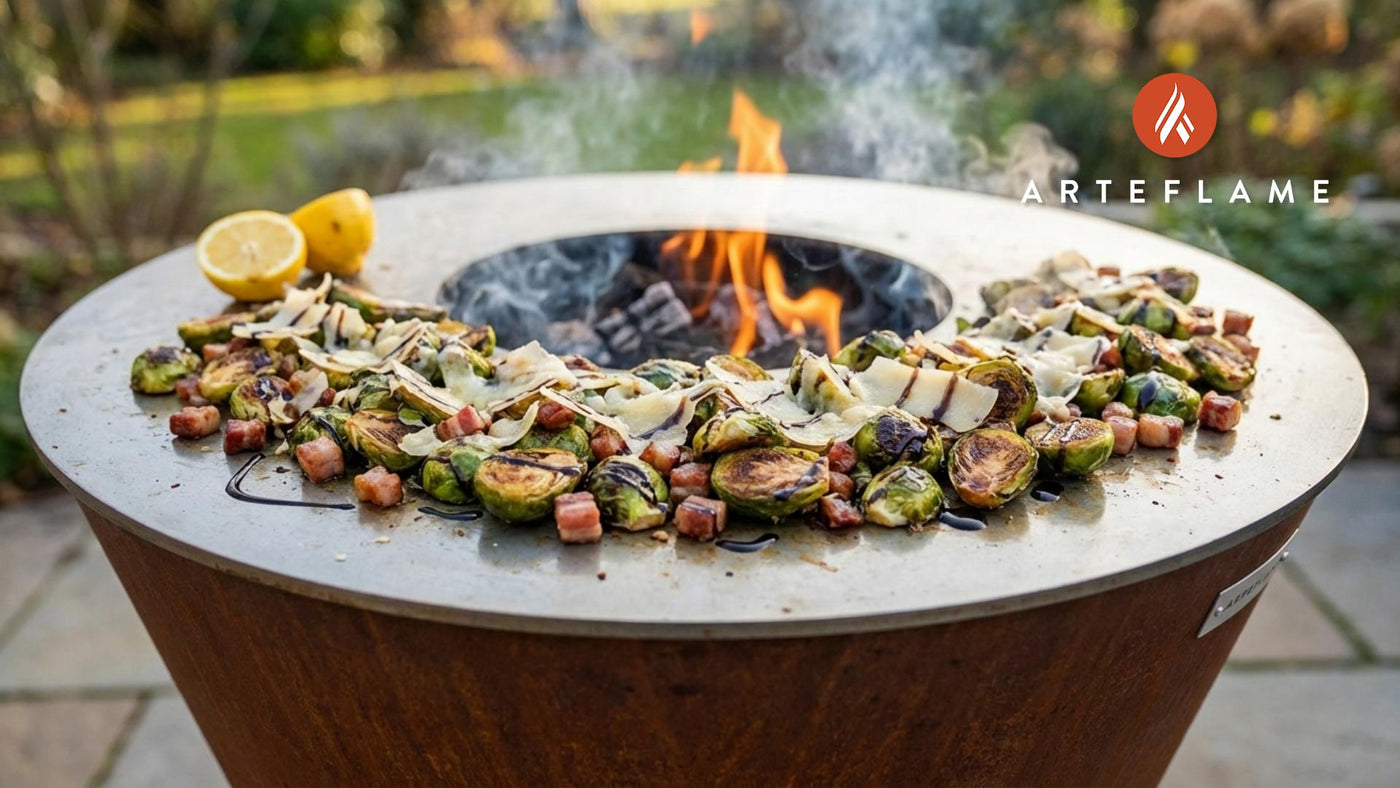 Smoky Italian Charred Brussels Sprouts with Crispy Pancetta on the Arteflame
