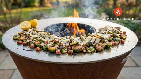 Smoky Italian Charred Brussels Sprouts with Crispy Pancetta on the Arteflame