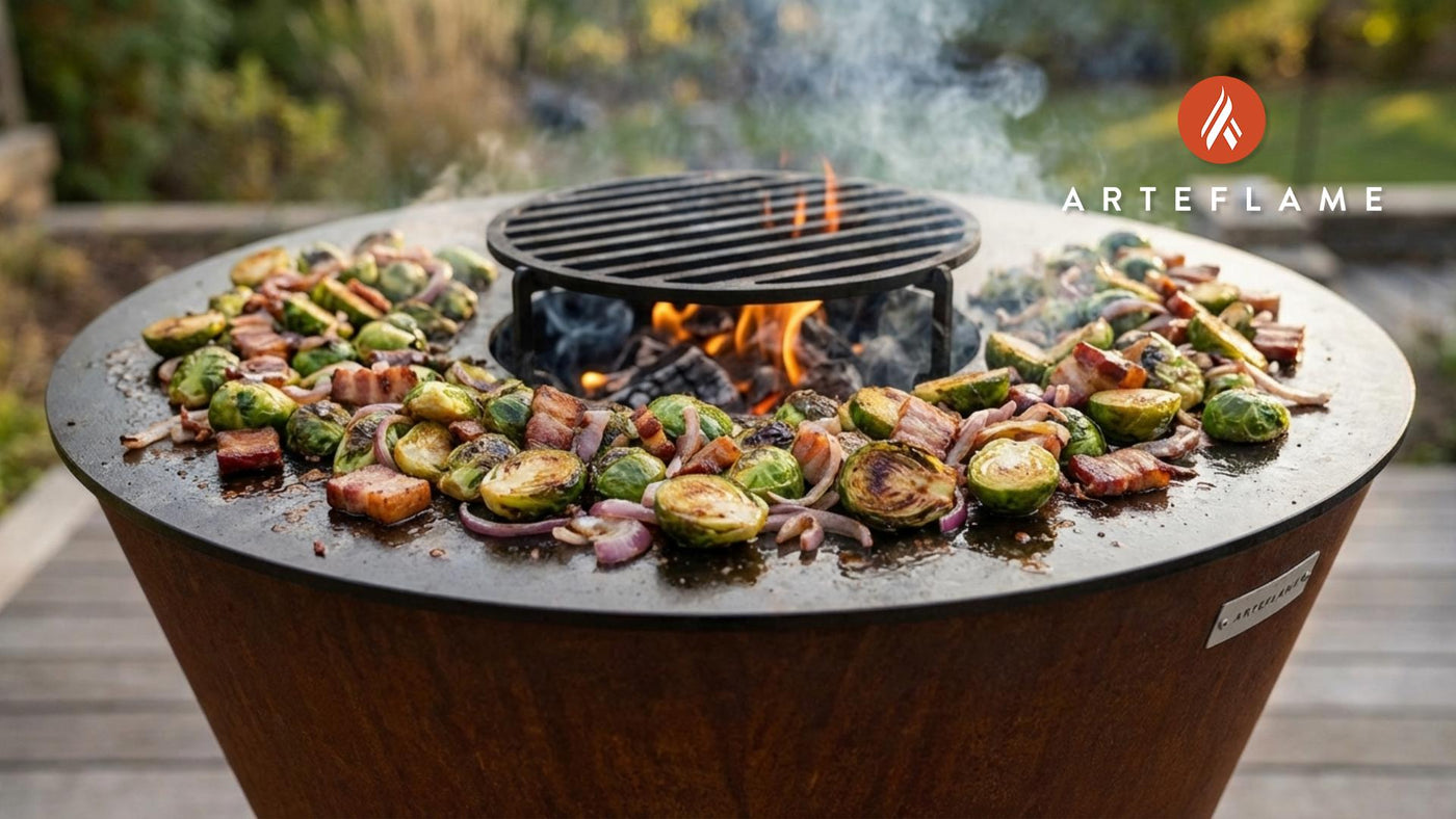 Smoky Maine-Style Charred Brussels Sprouts with Bacon on the Arteflame