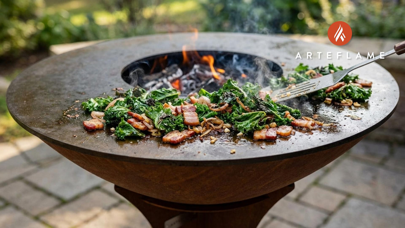 Smoky French-Style Grilled Kale with Bacon on the Arteflame