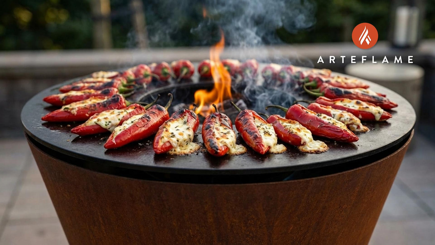 Grilled Albanian Hot Red Peppers Stuffed with Cheese Recipe