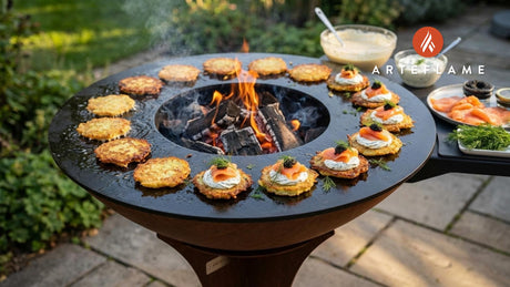 Crispy Potato Pancakes with Smoked Salmon, Caviar, and Dill Cream