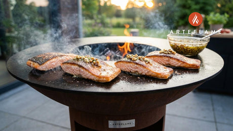 Crispy Skin Grilled Albanian Salmon with Garlic Walnut Sauce