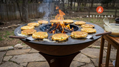 Smoky Oklahoma Grilled Cornbread Pancakes on the Arteflame