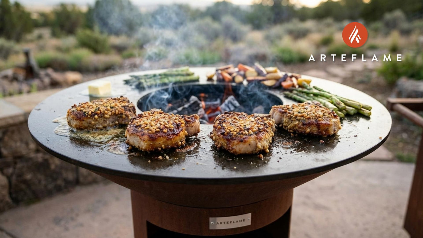 Nevada Pine Nut Crusted Pork Chops on the Arteflame Grill