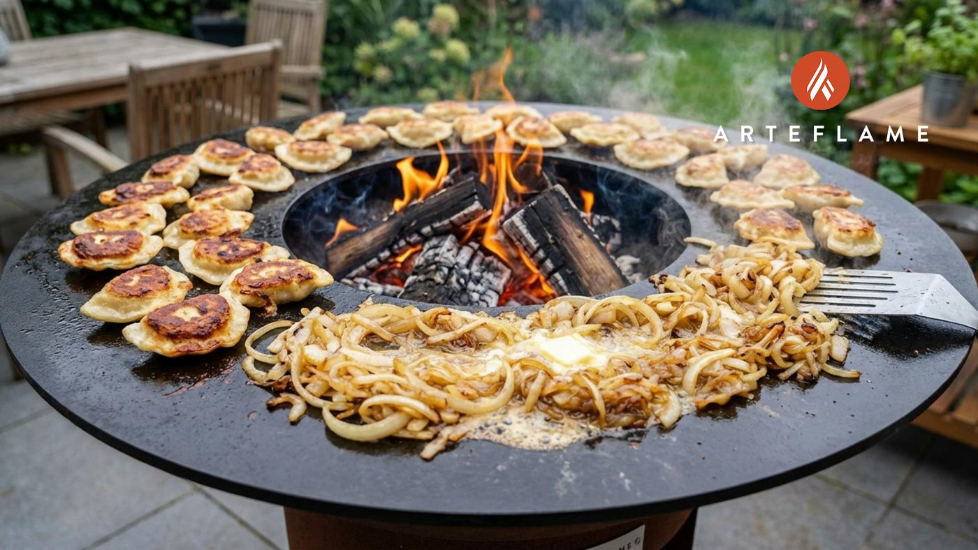 Smoked & Seared: Grilled Polish Pierogi with Caramelized Onions and Sour Cream