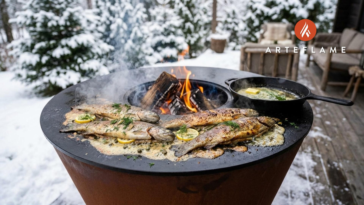 Swedish Winter BBQ Trout with Lemon & Caper Cream Sauce