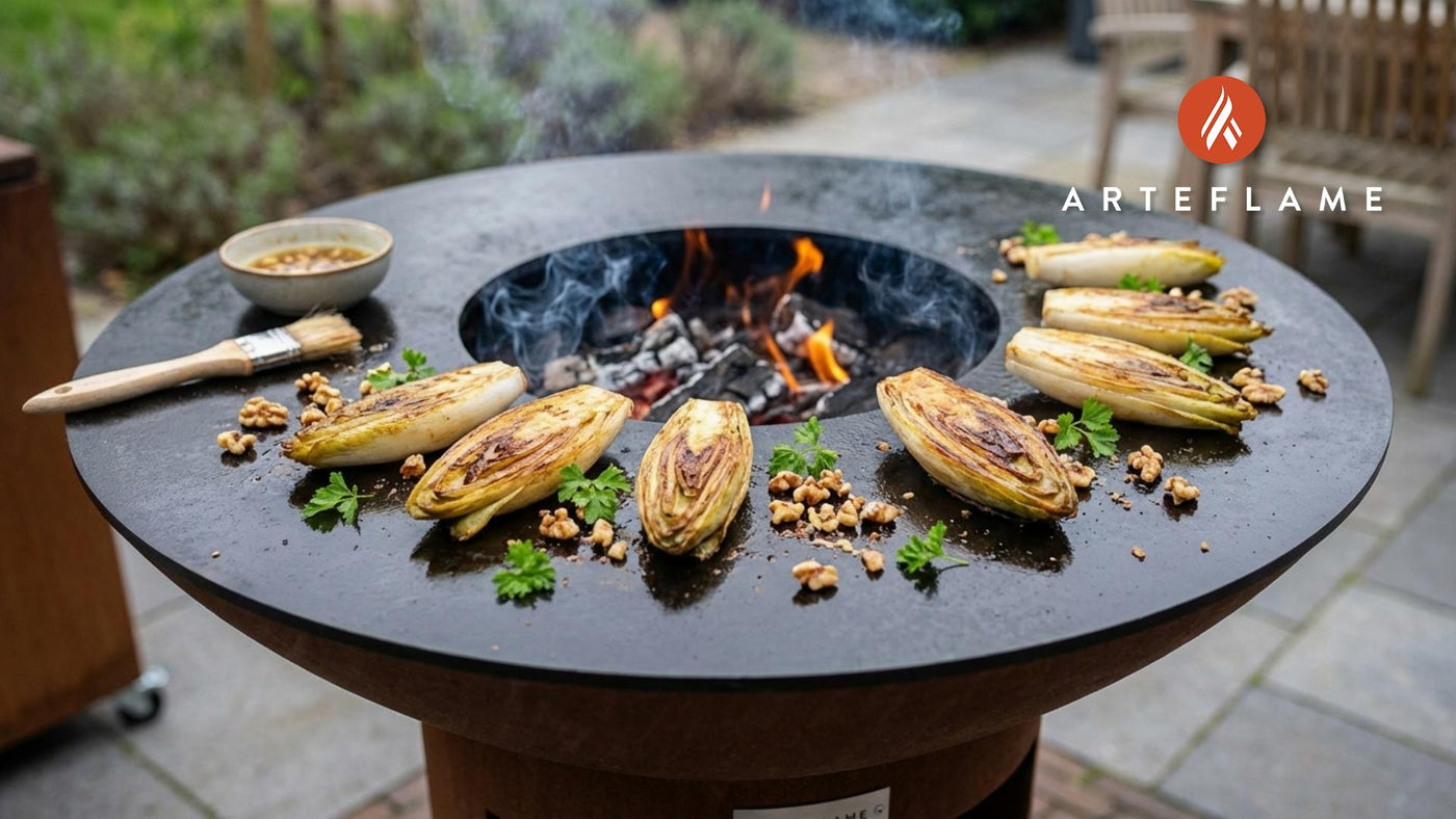 Smoky French Grilled Endives with Crunchy Walnut Vinaigrette