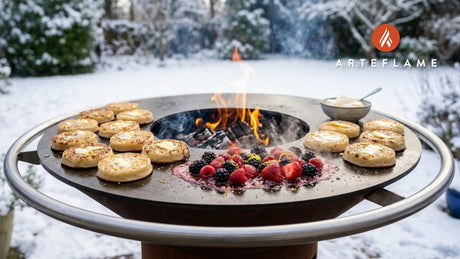 Grilled British Crumpets with Warm Winter Berries & Mascarpone