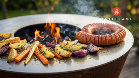 Grilled Swedish Falukorv with Roasted Root Vegetables