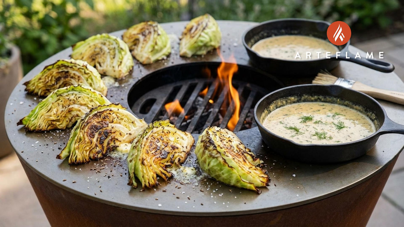 Char-Grilled Swedish Cabbage with Warm Mustard Cream Sauce