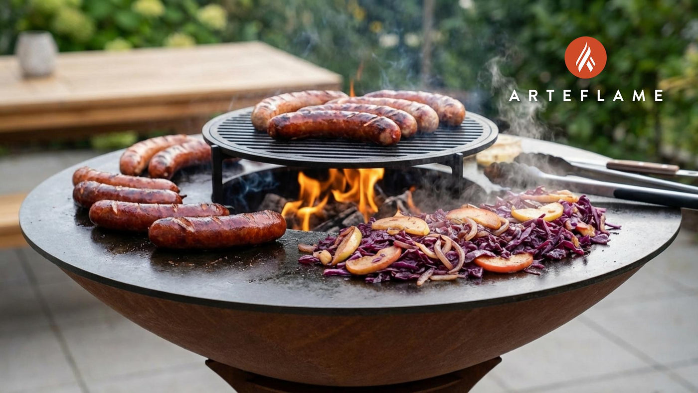Authentic German Grilled Smoked Sausages with Braised Red Cabbage