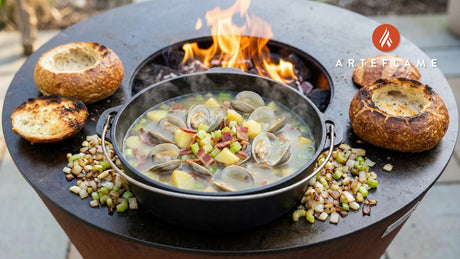Smoky Grilled Rhode Island Quahog Chowder in Toasted Bread Bowls