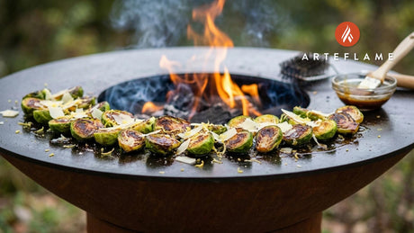 Grilled Brussels Sprouts with Balsamic Honey Mustard and Parmesan