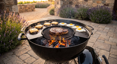 Arteflame griddle insert in a round kettle grill: Upgrade Kingsford Grills: Griddle Insert