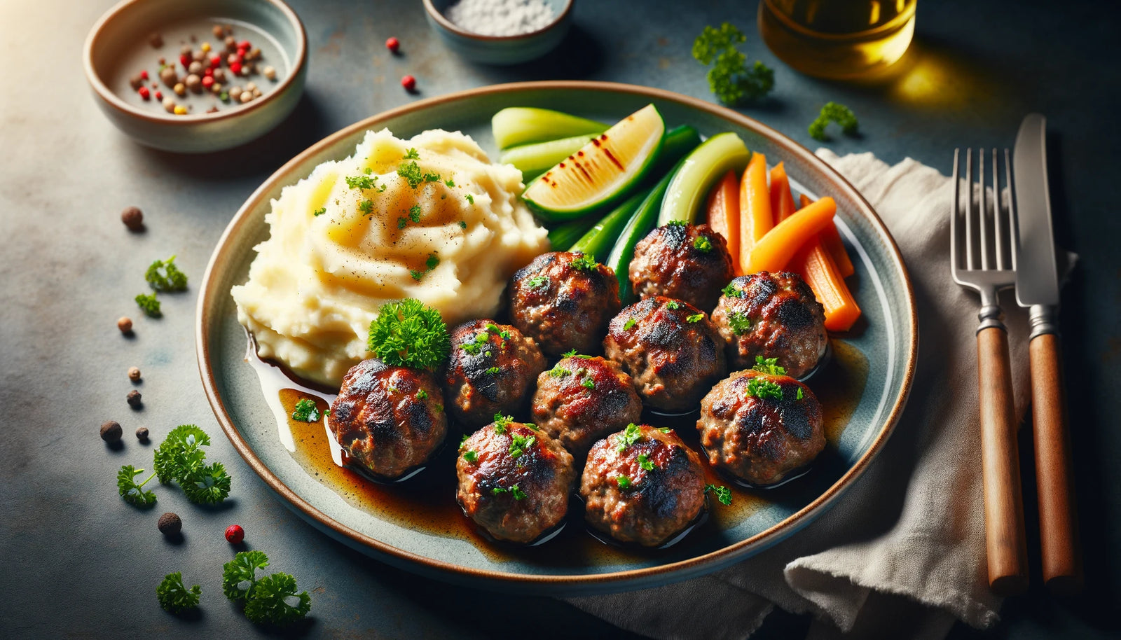 perfectly grilled Swedish Meatballs, garnished with fresh parsley