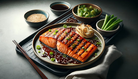 perfectly grilled salmon in Japanese BBQ sauce