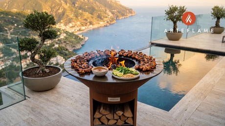 Grilled Chicken Satay Wings with Peanut Sauce cooking on an Arteflame grill