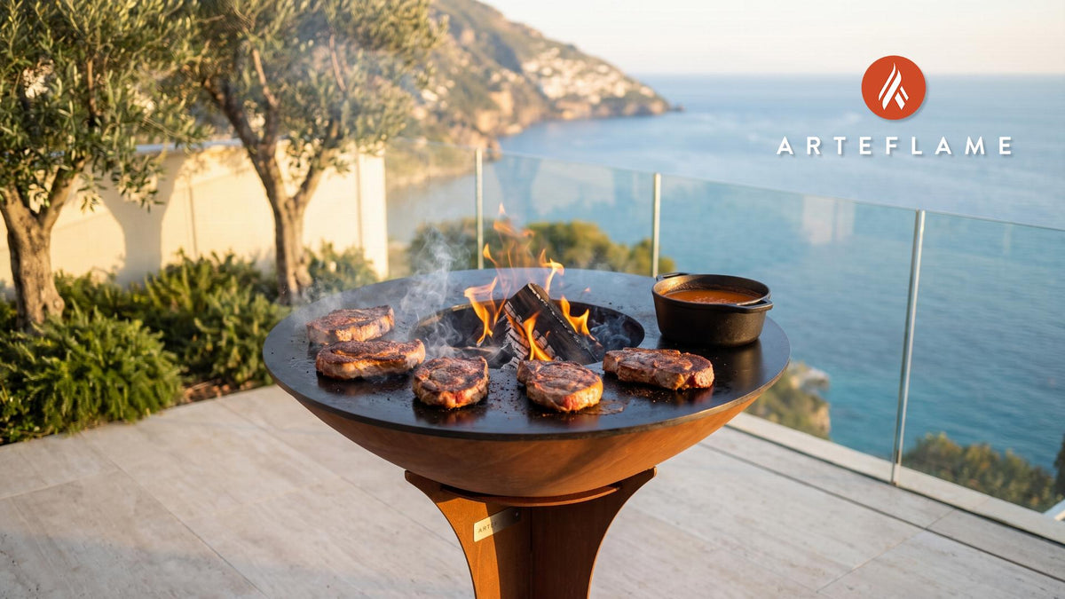 Seared Pork Steaks & Spicy Vinegar Dip (Monroe County Style) cooking on an Arteflame grill