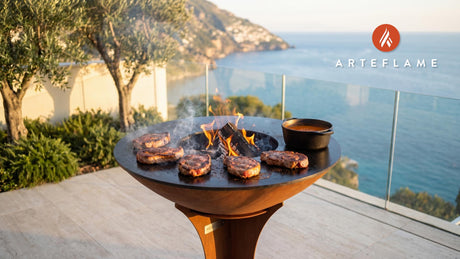 Seared Pork Steaks & Spicy Vinegar Dip (Monroe County Style) cooking on an Arteflame grill
