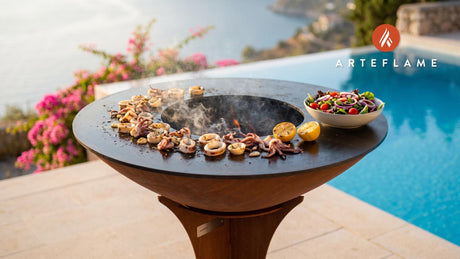 Grilled Calamari Salad cooking on an Arteflame grill