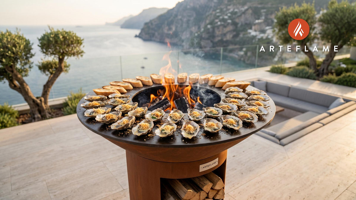 Chargrilled Oysters on the Half Shell cooking on an Arteflame grill