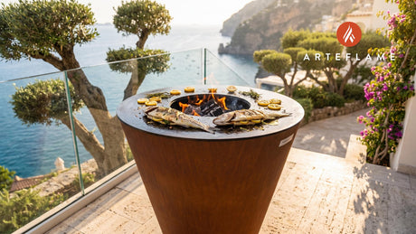 Crispy Grilled Lemon Bronzino cooking on an Arteflame grill