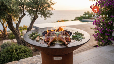 Grilled Thanksgiving Spatchcock Turkey cooking on an Arteflame grill