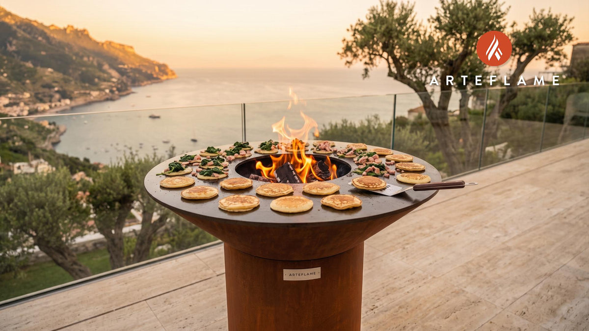 Grilled Ham & Spinach Blinis (Restaurant-Style) cooking on an Arteflame grill