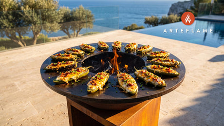Grilled Stuffed Jalapenos cooking on an Arteflame grill
