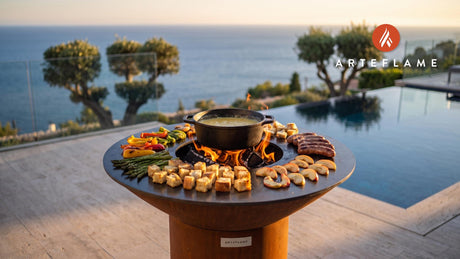 Cheese Fondue cooking on an Arteflame grill