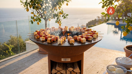Grilled Angel Food Cake & Strawberry Kebabs cooking on an Arteflame grill