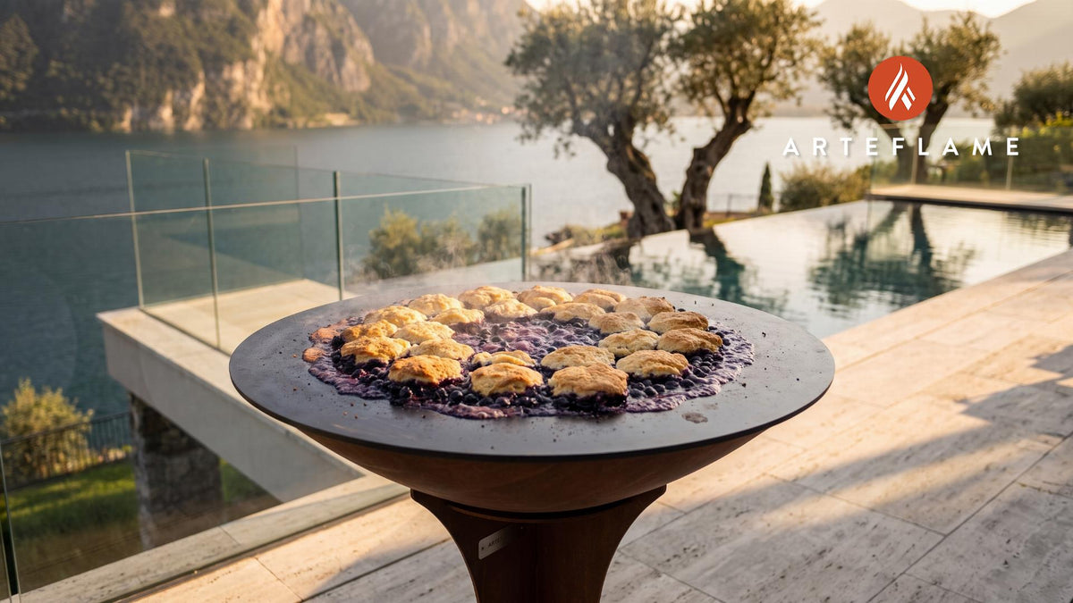 Grilled Blueberry Cobbler cooking on an Arteflame grill