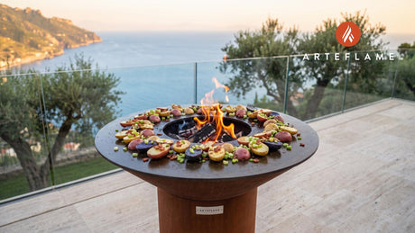 Grilled Potato Salad (Red, White & Blue) cooking on an Arteflame grill