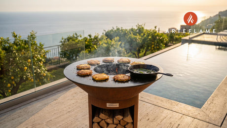 Crispy Grilled Squash Pancakes with Sage Butter cooking on an Arteflame grill