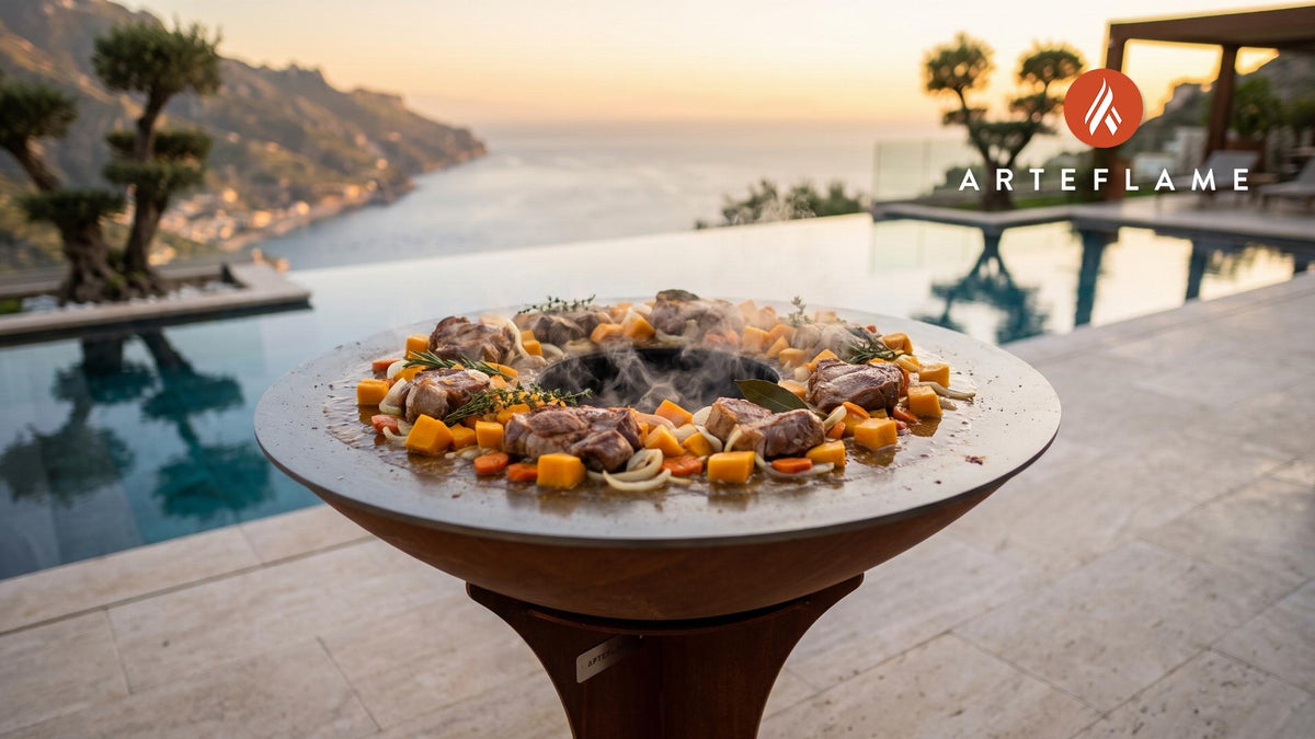 Cider Braised Pork Shoulder & Butternut Squash cooking on an Arteflame grill