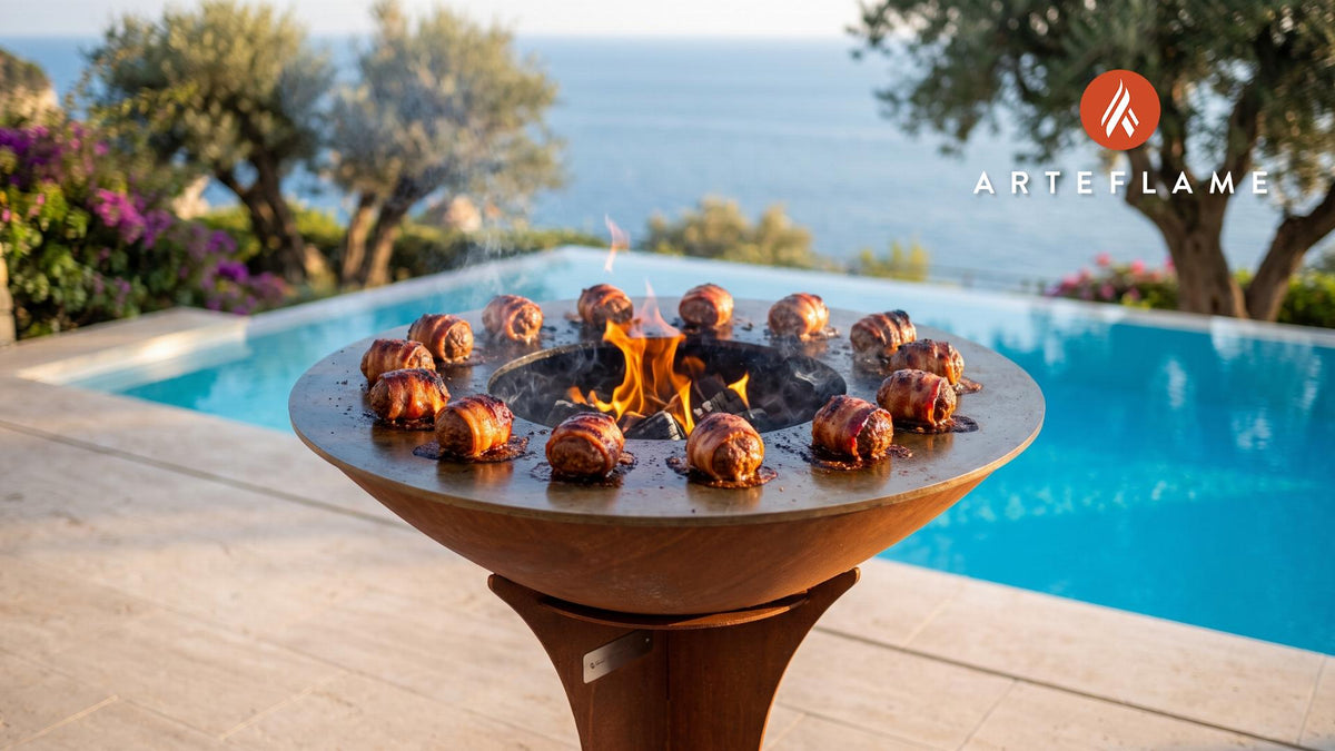Grilled Bacon Wrapped Meatballs (BearSmokeBBQ) cooking on an Arteflame grill