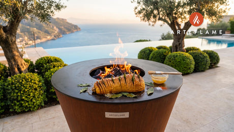 Grilled Hasselback Butternut Squash with Bay Leaves cooking on an Arteflame grill