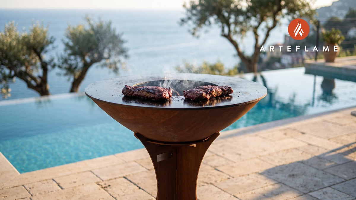 Bourbon Hanger Steaks cooking on an Arteflame grill