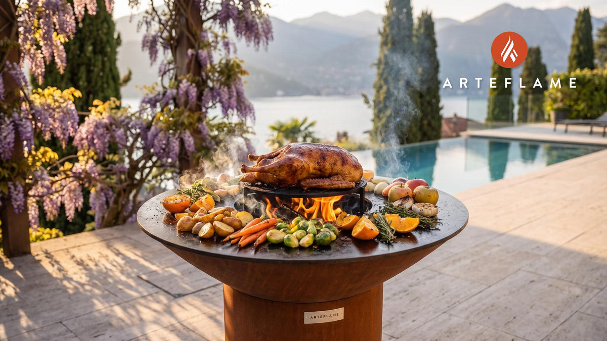 Grilled Christmas Goose cooking on an Arteflame grill