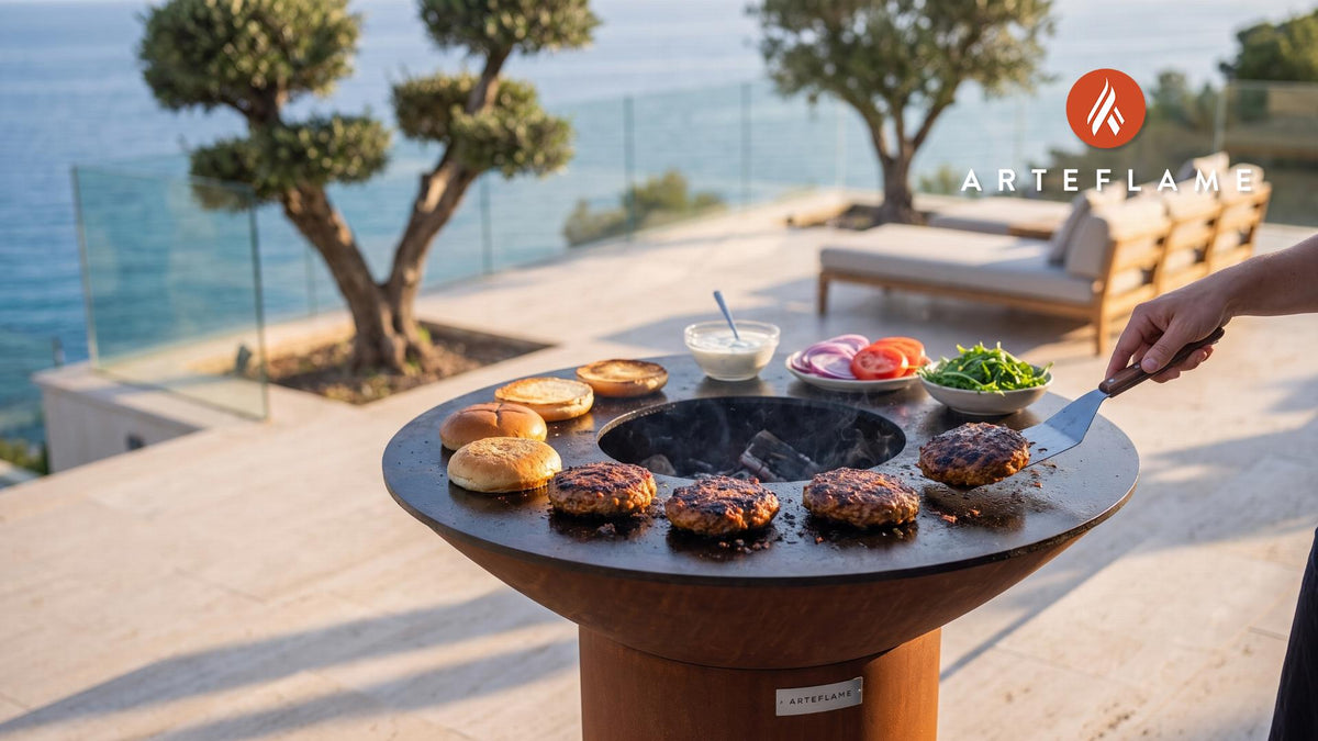 Moroccan Lamb Burger cooking on an Arteflame grill