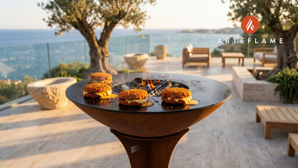 Cheese Stuffed Burger cooking on an Arteflame grill