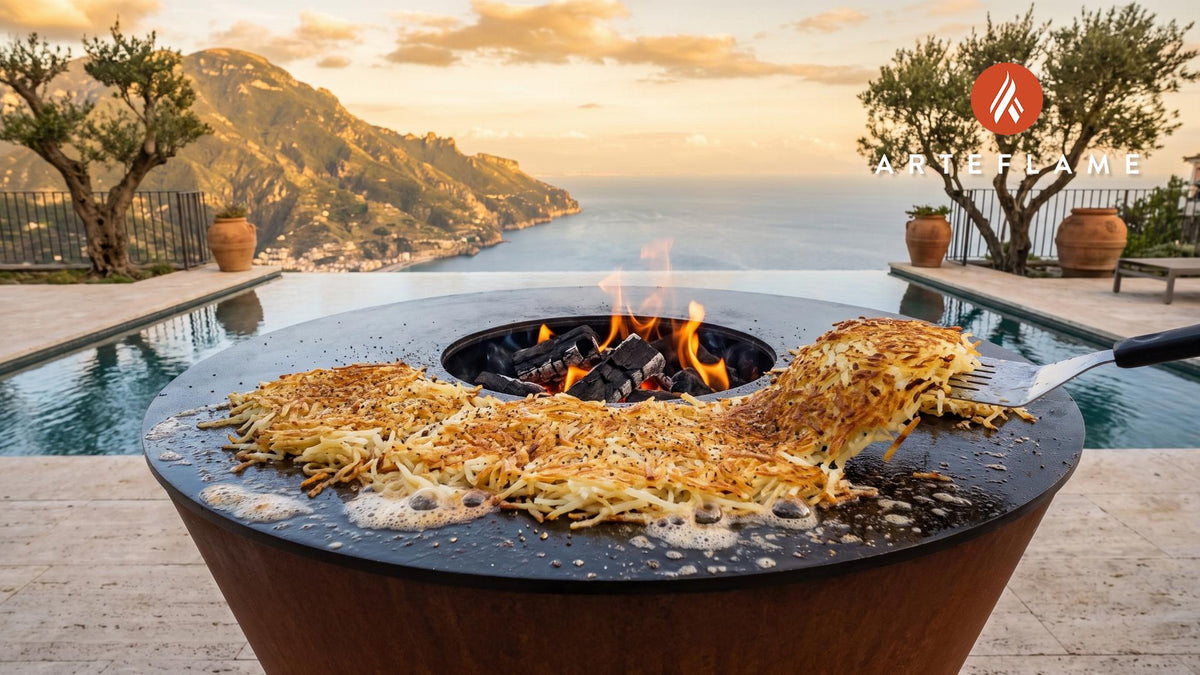 Crispy Homemade Hash Browns (Flat Top Style) cooking on an Arteflame grill
