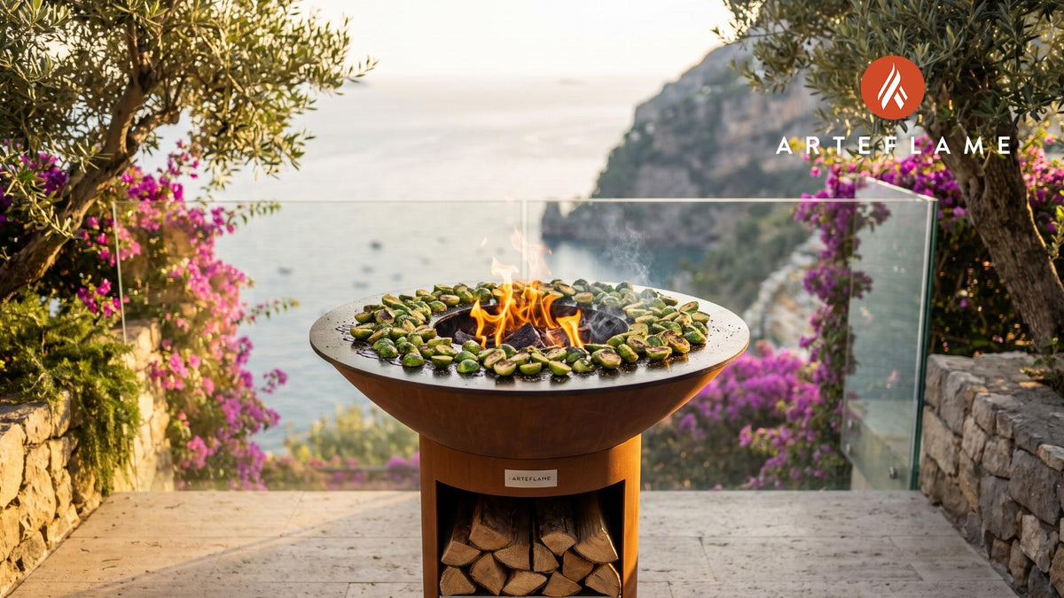 Crispy Roasted Brussels Sprouts cooking on an Arteflame grill