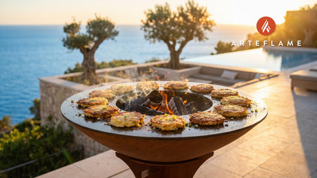 Crispy Mashed Potato Pancakes cooking on an Arteflame grill