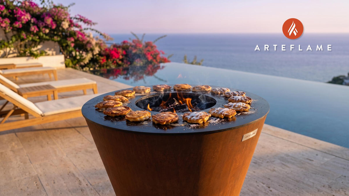 Grilled Apple Fritters cooking on an Arteflame grill