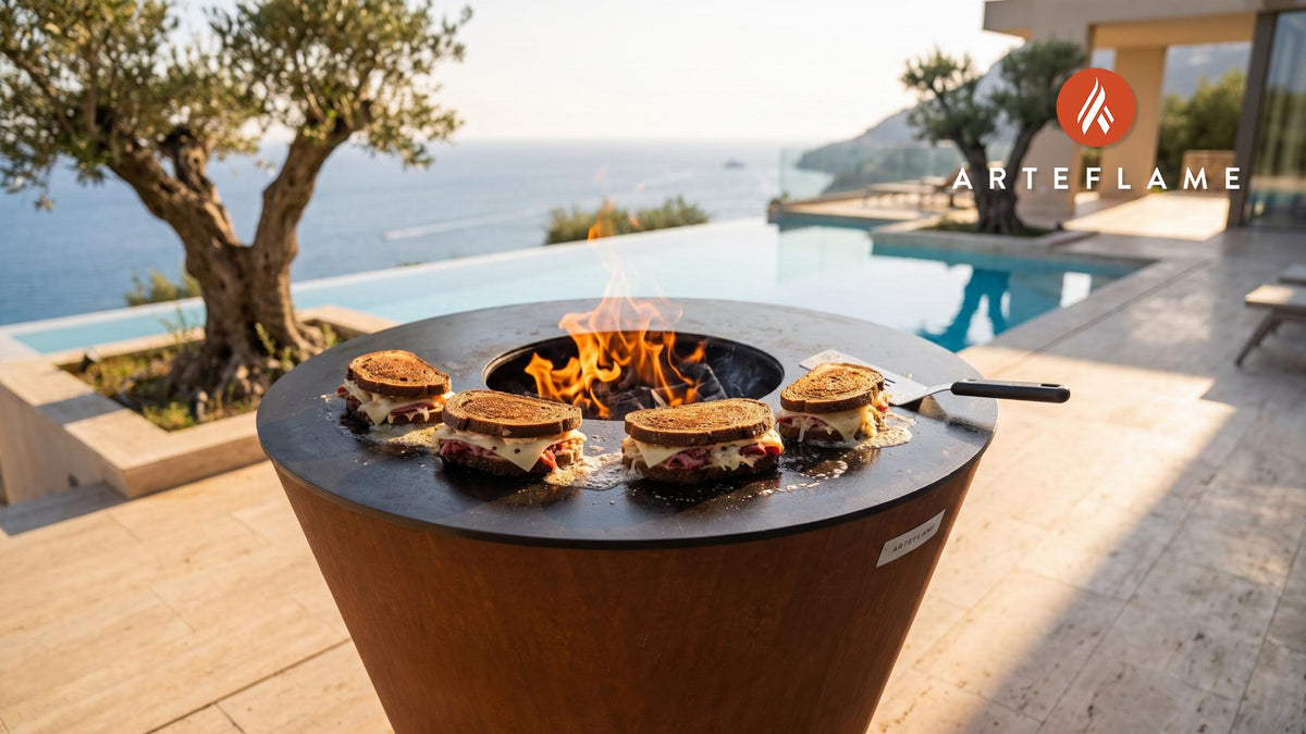 Grilled Reuben Sandwich cooking on an Arteflame grill