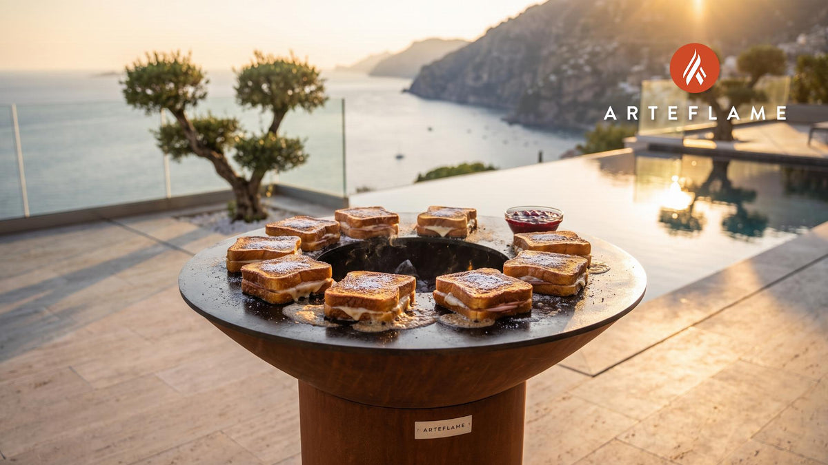 Grilled Monte Cristo Sandwich cooking on an Arteflame grill