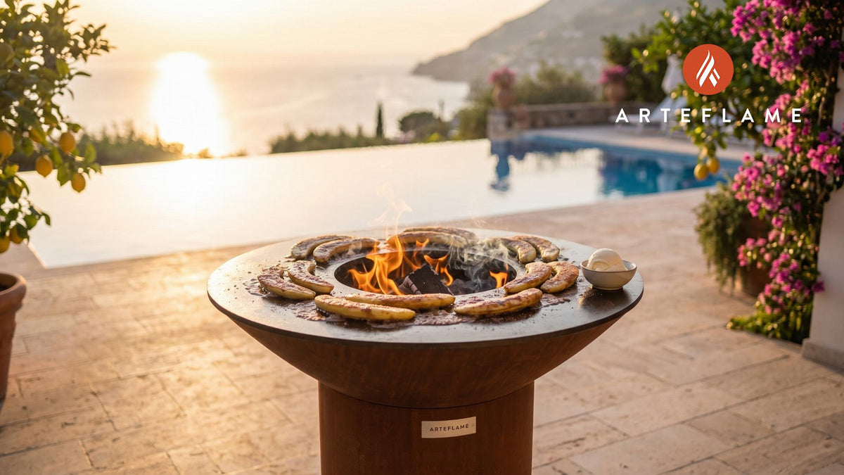 Grilled Bananas Foster cooking on an Arteflame grill
